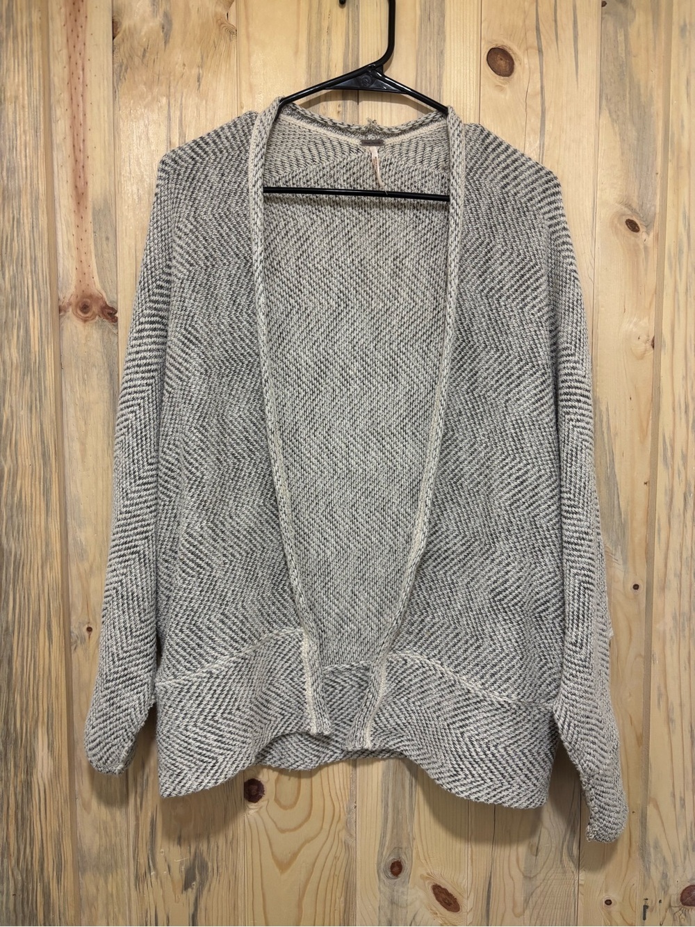 Free People Open-Front Herringbone Cardigan - Gray
